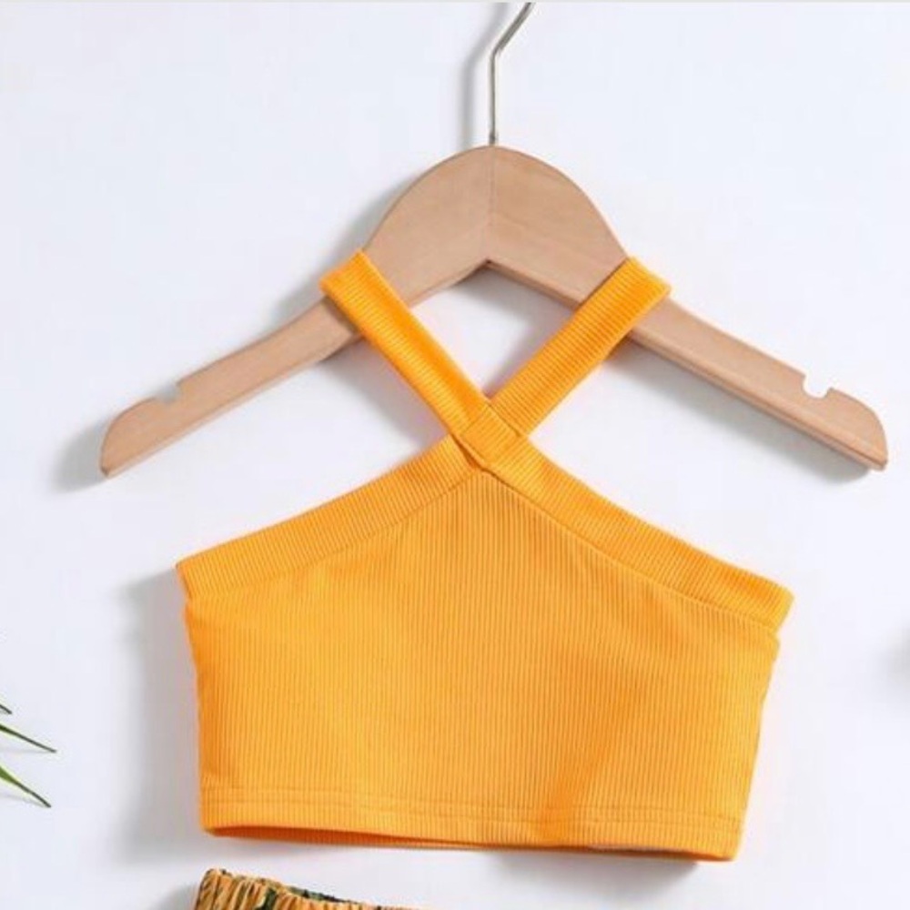 Shein Orange Ribbed Cross-Strap Crop Top never worn